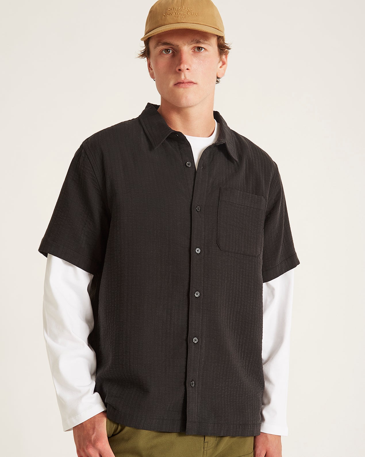 Bruce Double Layer Crinkle Short Sleeve Shirt | Saturdays NYC